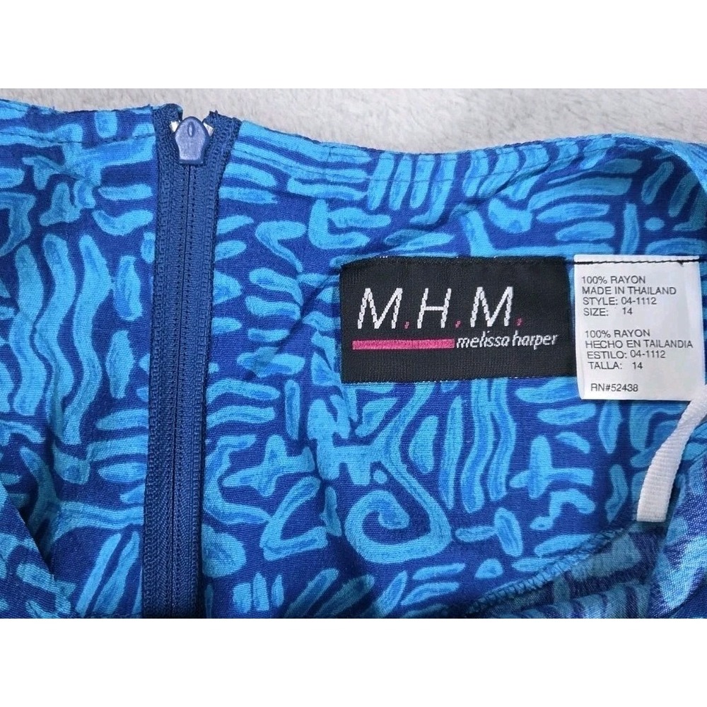 Melissa Harper MHM 2 Pc Rayon Dress Jacket Set Blue Geometric Print Women's 14 - Picture 6 of 12